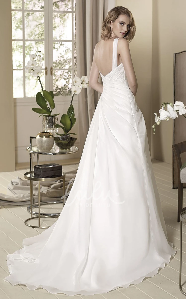 Strapped Beaded A-Line Wedding Dress with Side Draping and Floor-Length