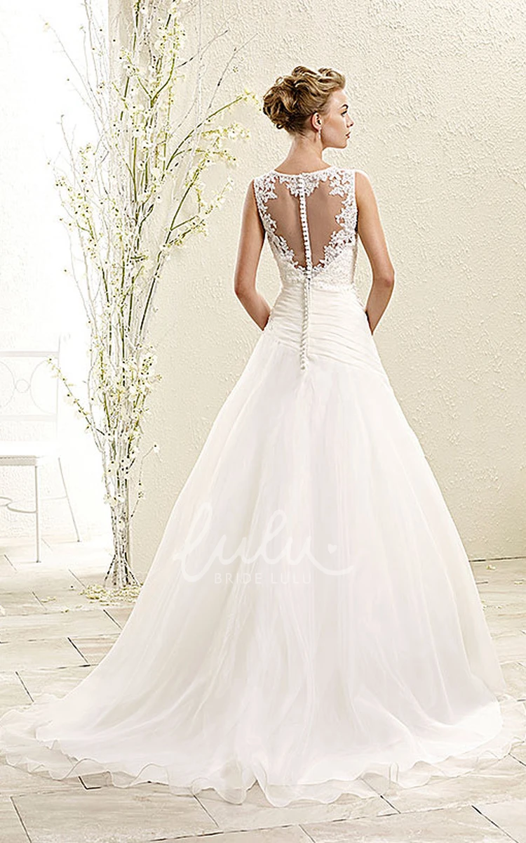 Appliqued Wedding Dress with Side Draping A-Line Sleeveless Dress