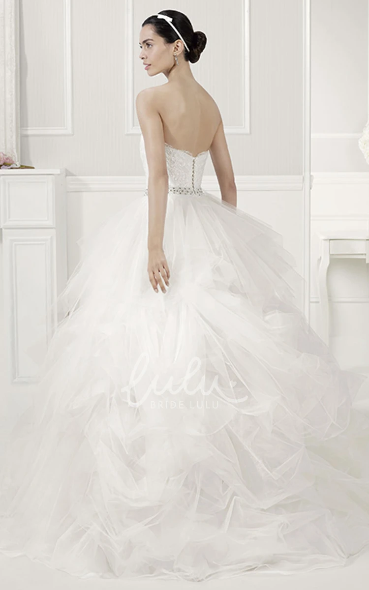 Jewel Neckline Bridal Ball Gown with Layered Organza Skirt and Crystal Embellishments