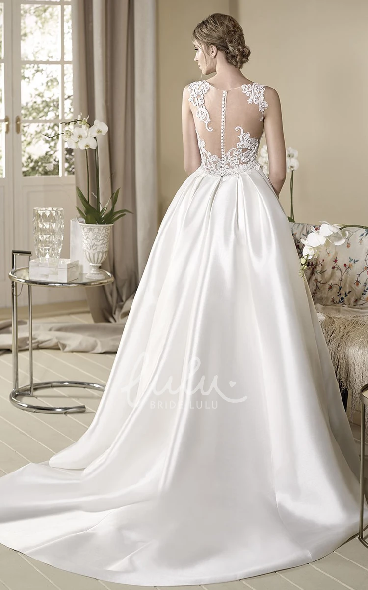 V-Neck Satin Sleeveless Ball Gown Wedding Dress