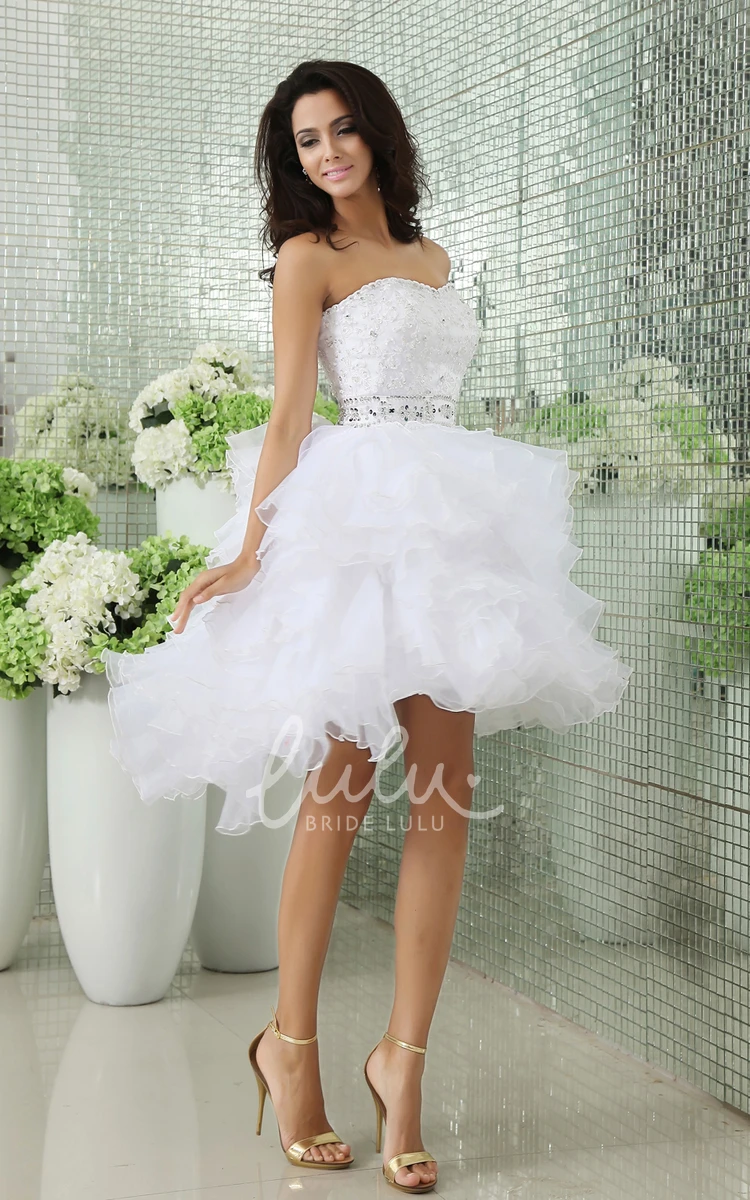 Crystal Detailed Strapless Dress with Ruffled Layers