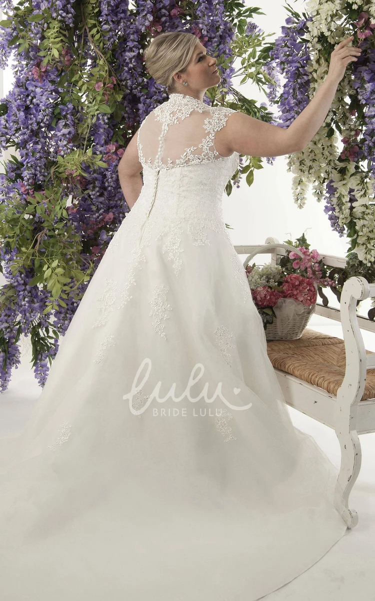 Lace Caped-Sleeve A-Line Wedding Dress with Illusion Back Elegant Lace A-Line Wedding Dress with Caped-Sleeve and Illusion Back