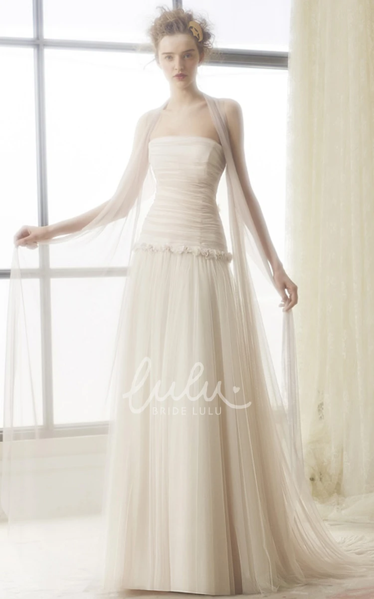 Strapless A-Line Tulle Wedding Dress with Ruched Bodice and Illusion Back