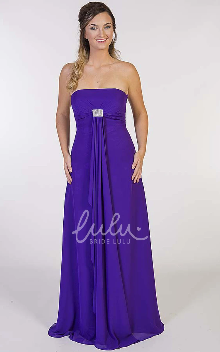 Strapless A-Line Chiffon Prom Dress with Long Broach and Draping Classy Prom Dress for Women