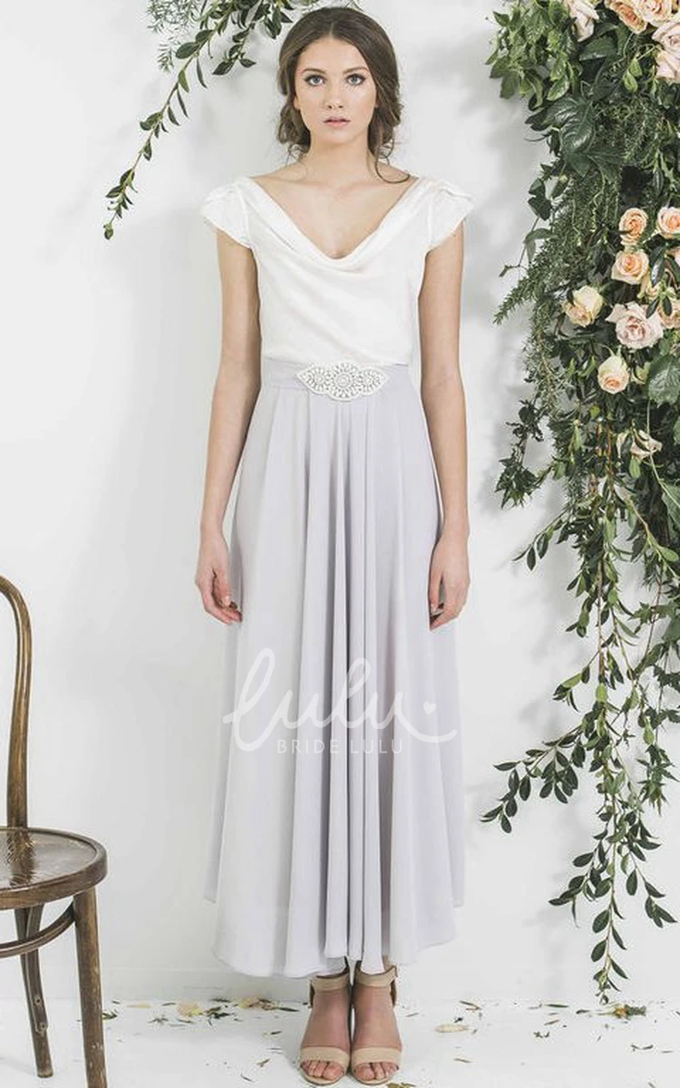 Cap Sleeve Ankle-Length Cowl Neck Pleated Chiffon Bridesmaid Dress Modern Bridesmaid Dress