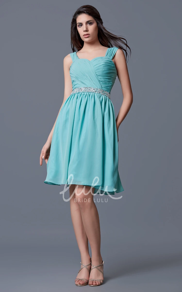 Knee Length Chiffon Prom Dress with Beaded Waist and Straps