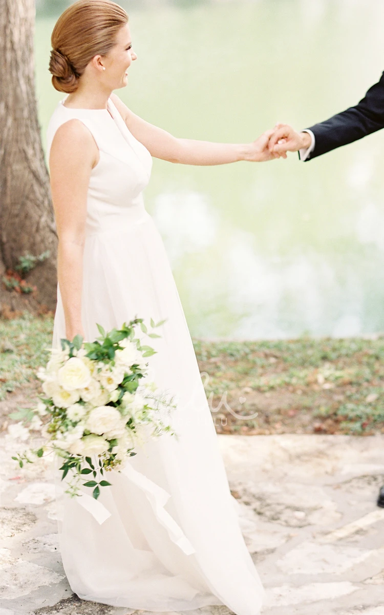 Ethereal Satin Tulle A-Line Wedding Dress with Plunging Neck and Sweep Train