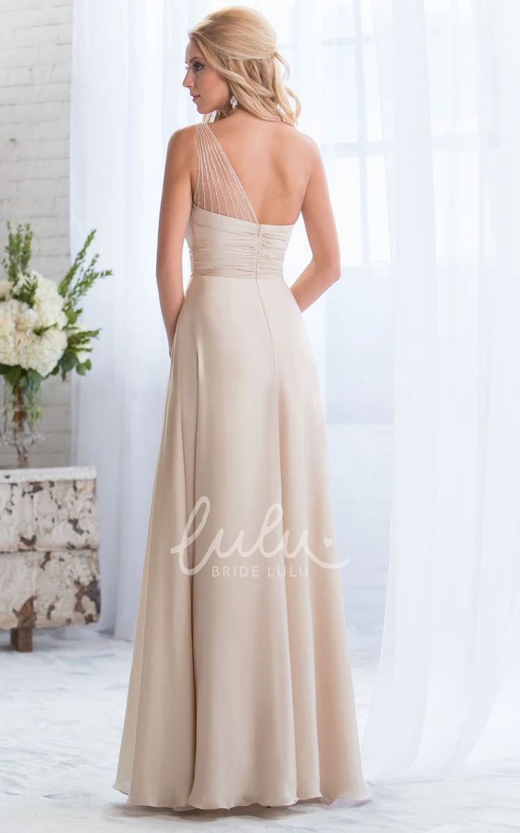 One-Shoulder Illusion A-Line Bridesmaid Dress with Crystal Waist Classy Prom Dress