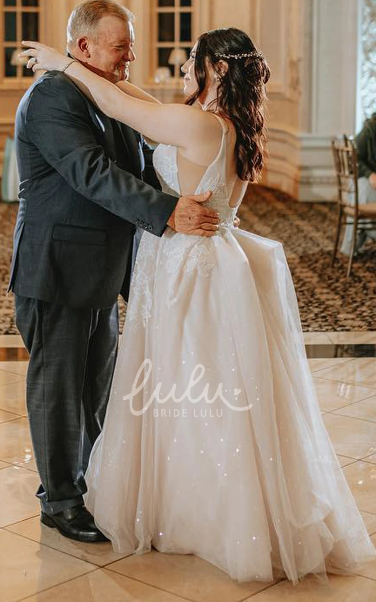 Simple Plus Size A-Line Tulle Wedding Dress Elegant Open Back Floor Length Bridal Gown