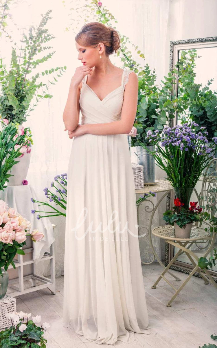 Keyhole Floor-Length Wedding Dress with Pleated Chiffon & Lace