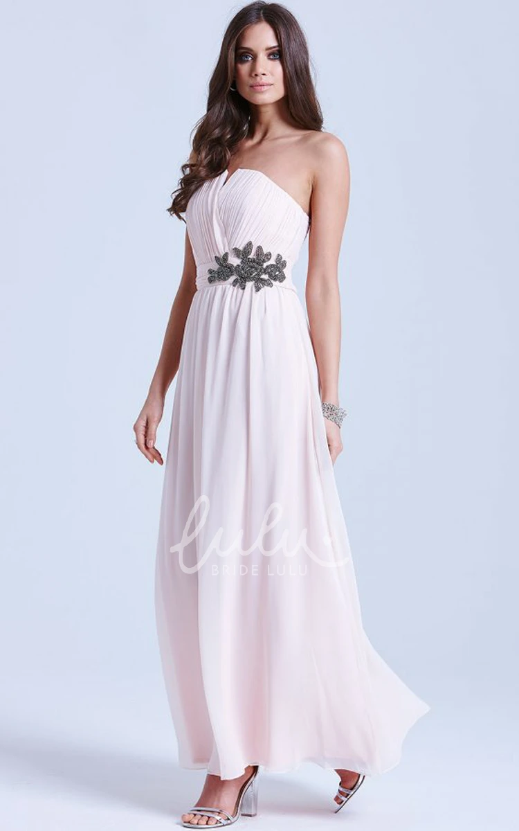 Beaded Chiffon Bridesmaid Dress with Ruching Sleeveless Ankle-Length