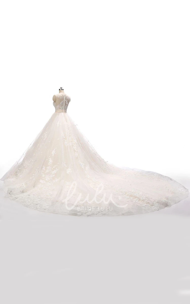 Lace Organza Ball Gown Wedding Dress with Court Train