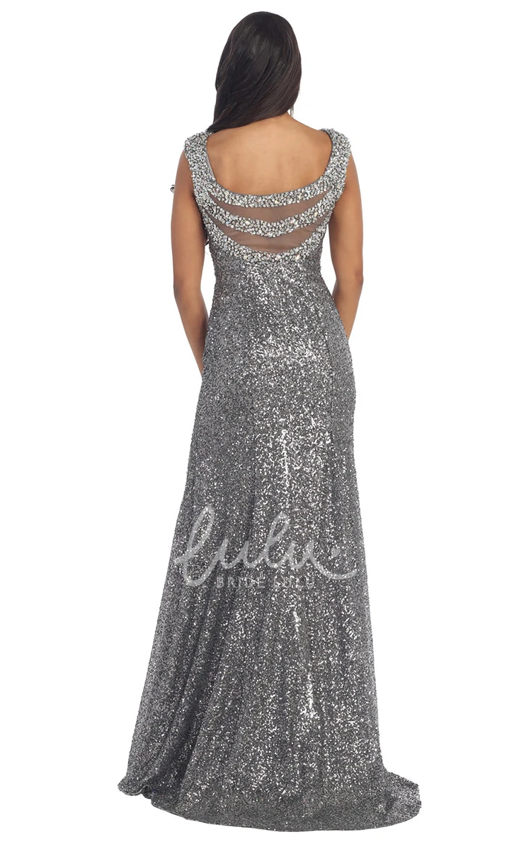 V-Neck Sequin Prom Dress with Pleats and Sleeveless Design
