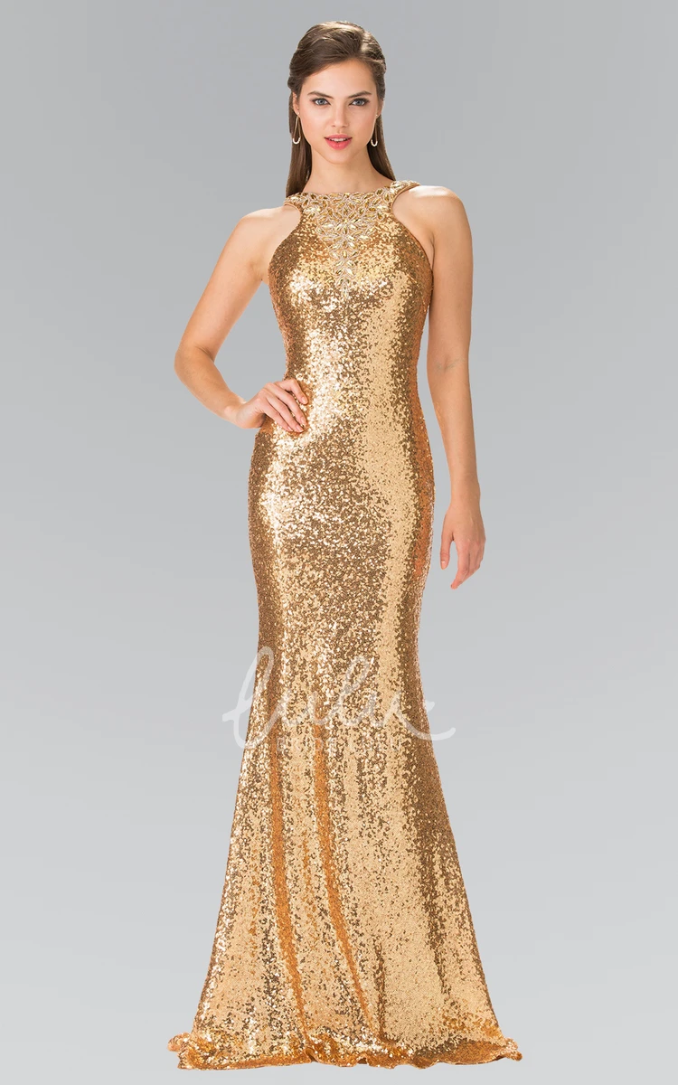 Jewel Neck Sequin Bridesmaid Dress in Floor-Length Sheath Style