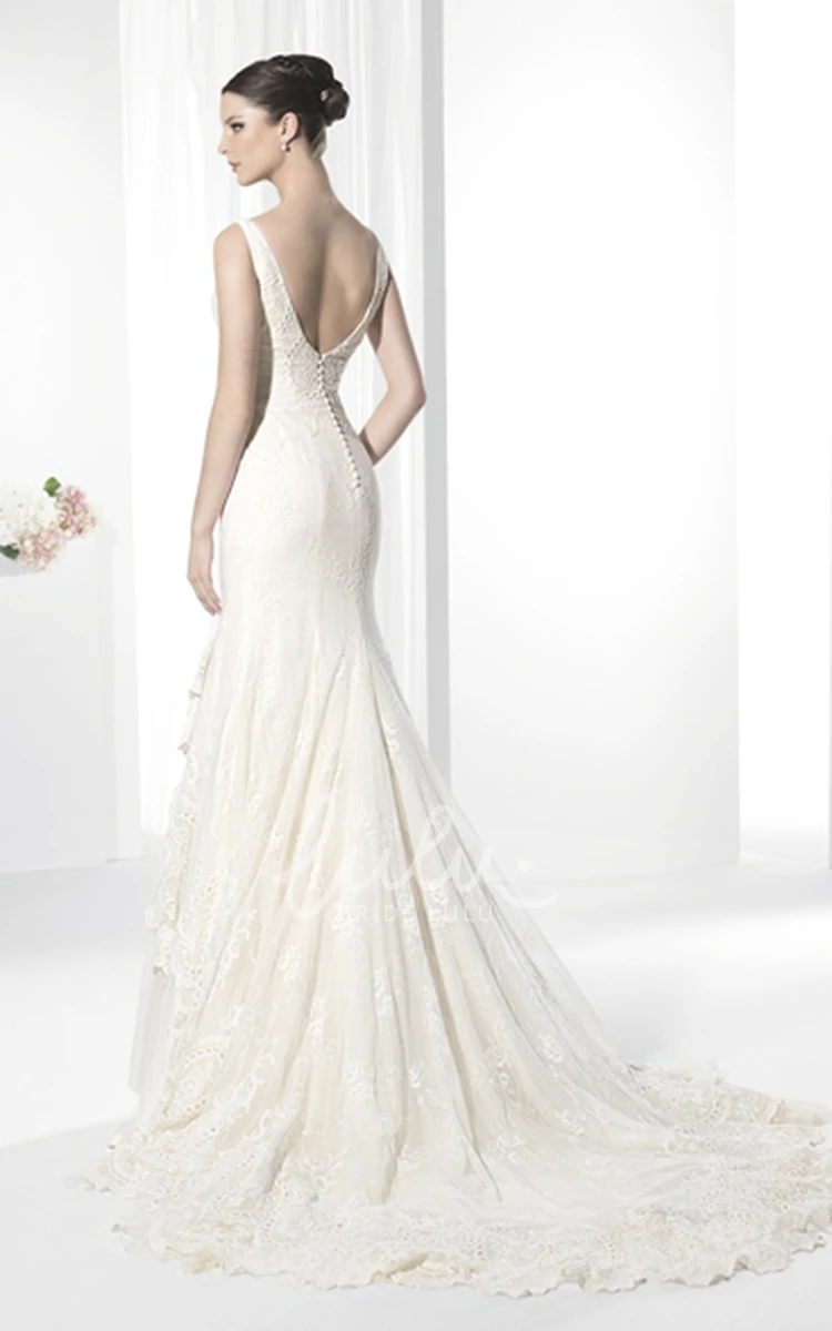 Satin&Tulle Sleeveless Appliqued V-Neck Wedding Dress Modern Bridal Gown