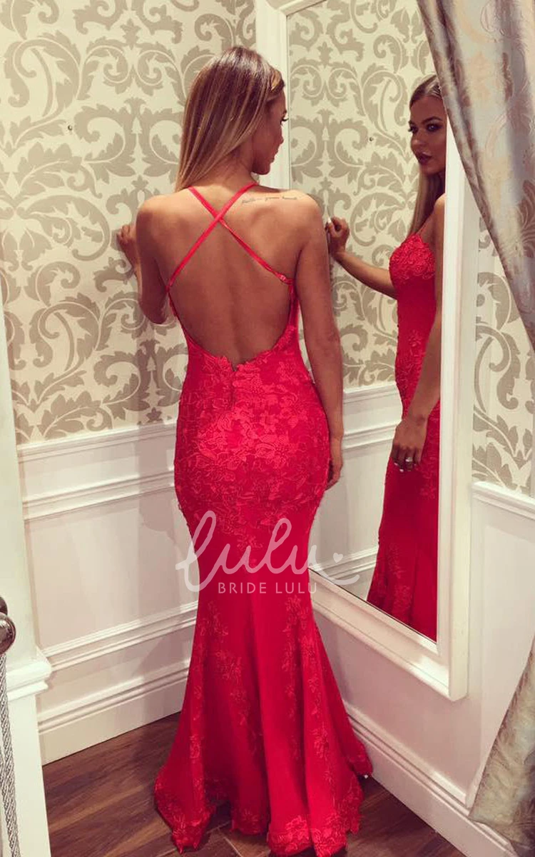 Lace Backless Mermaid Formal Dress with Spaghetti Straps