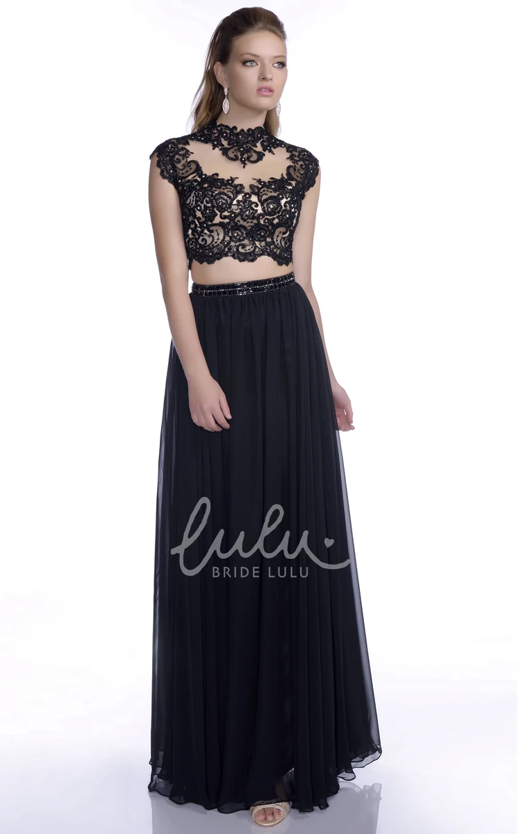 A-Line Pleated Chiffon Formal Dress with Cap Sleeves