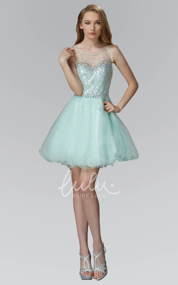 Sleeveless Tulle A-Line Dress with Sequins and Ruffles Formal Dress