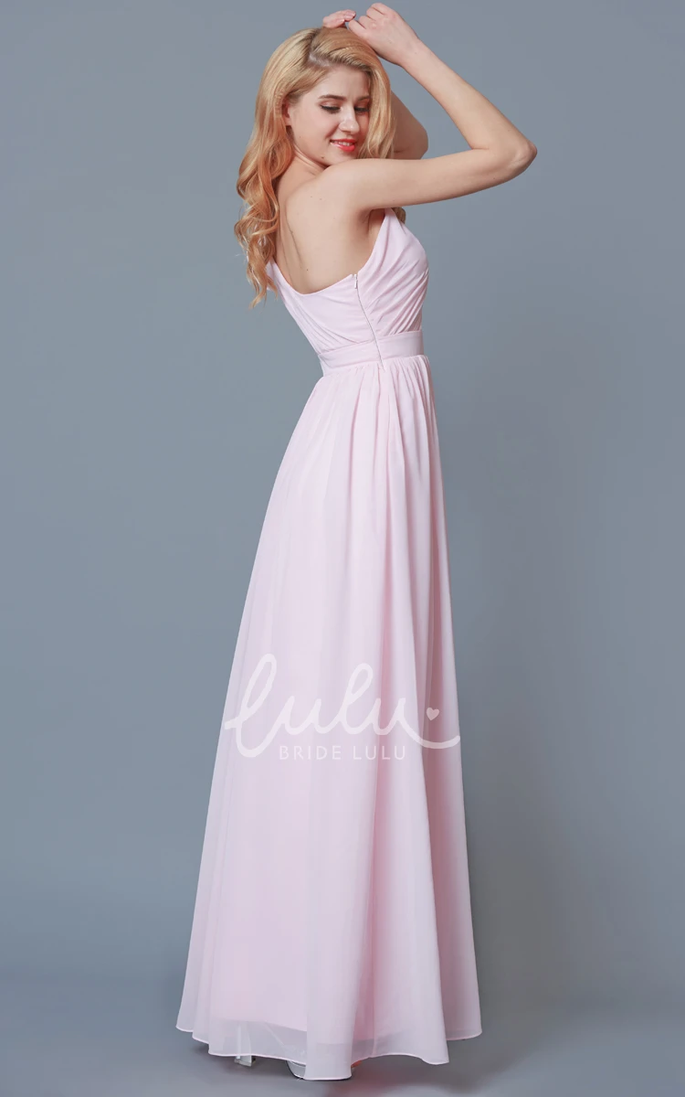 One Shoulder Chiffon Gown with Sash Modern Bridesmaid Dress