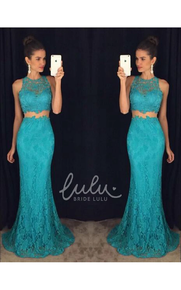 Delicate Two-Piece Mermaid Lace Prom Dress