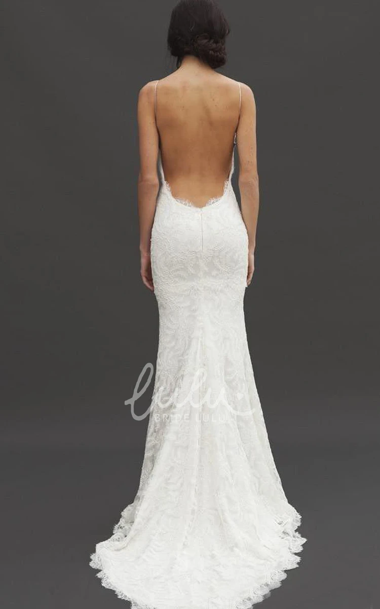 Backless Mermaid Lace Dress with Ruffles and Spaghetti Straps