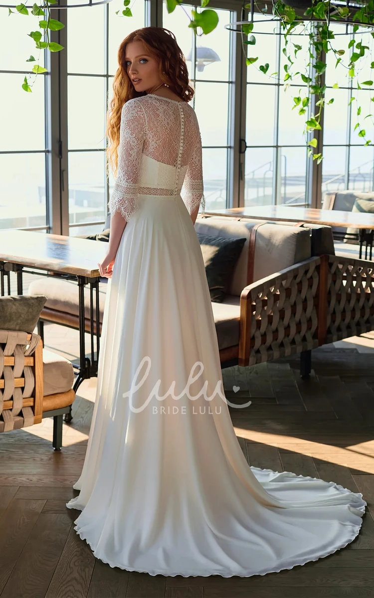 Lace A Line Wedding Dress with Court Train and Appliques Romantic and Beautiful