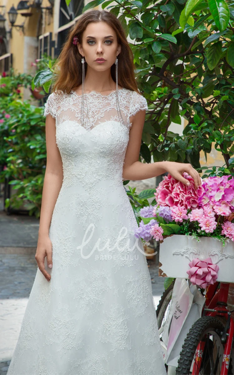 Charming Lace Scalloped A-Line Wedding Dress with Appliques Modern