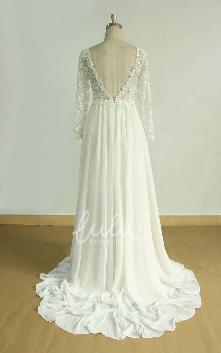 Chiffon Lace Wedding Dress Flowy Beach Bridal Gown