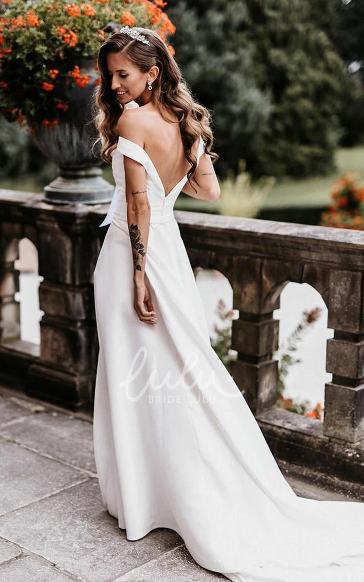 Sexy Satin Off-the-shoulder Wedding Dress with Split Front A-line Floor-length