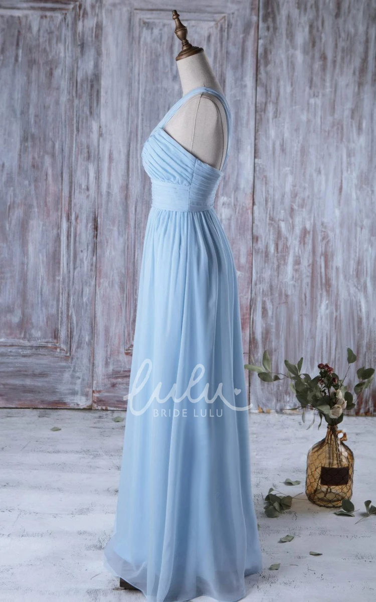 Off-Shoulder Empire A-line Chiffon Prom Dress with One-Shoulder Detail