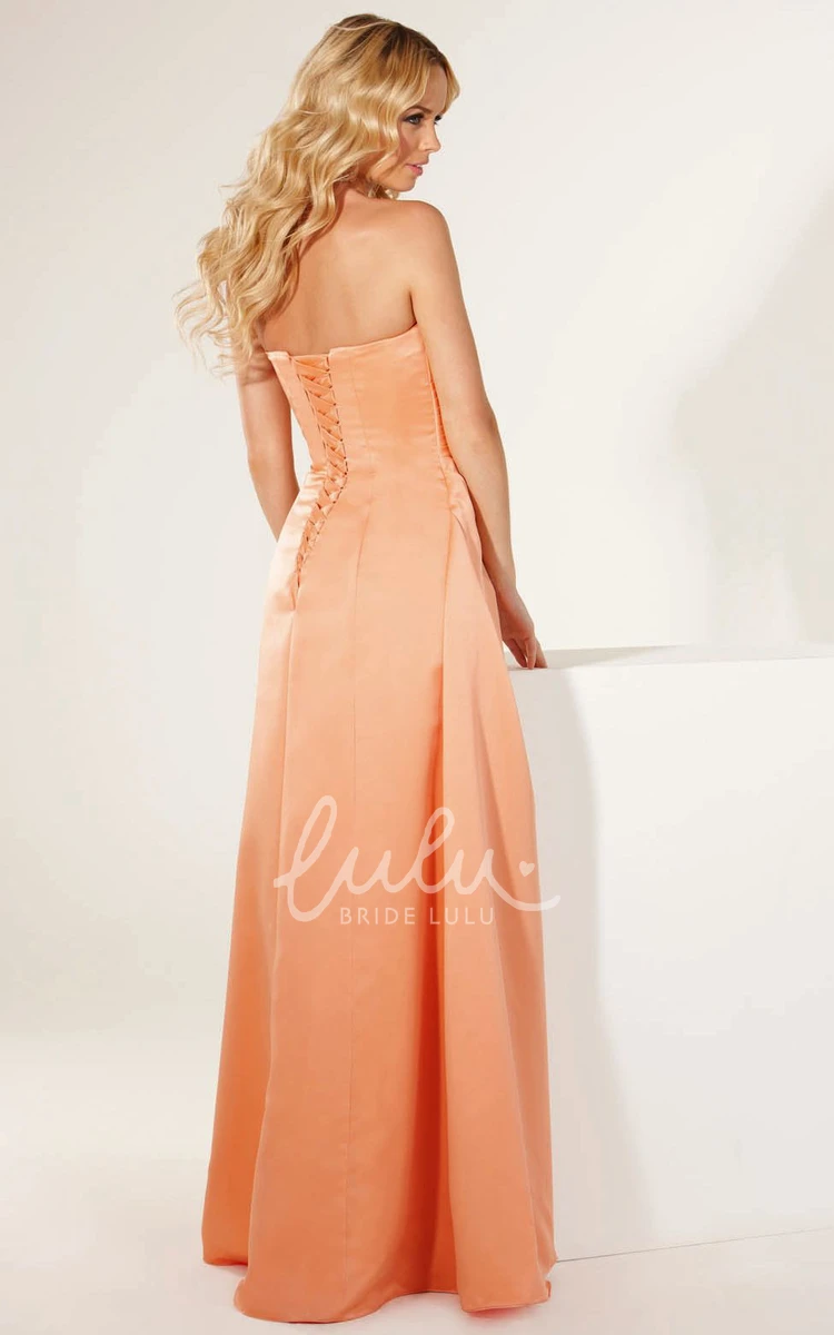 Sleeveless Satin Bridesmaid Dress Sweetheart Side-Draped with Lace-Up