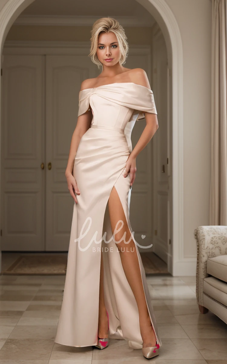 Off-the-shoulder Sexy Mermaid Modern Solid Tall Women Floor-length Sleeveless Backless Lace-up Back Vow Renewal Wedding Dress with Bow Split Front