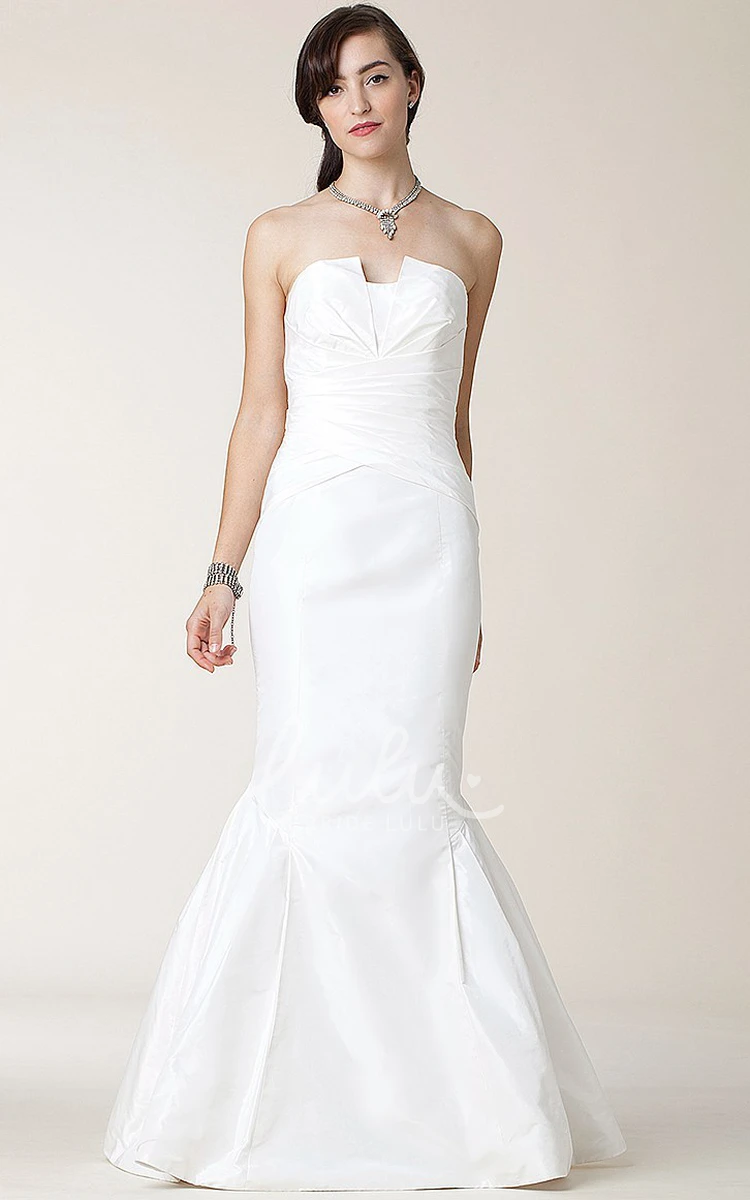 Strapless Ruched Sleeveless Taffeta Trumpet Wedding Dress with Bow Classy Wedding Dress