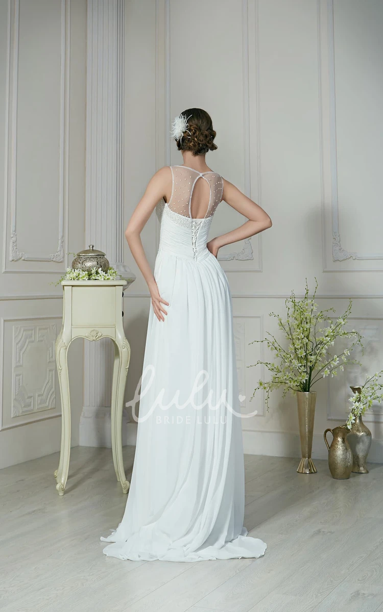 Chiffon Maxi A-Line Bridesmaid Dress with Lace-Up Back and Pleatings