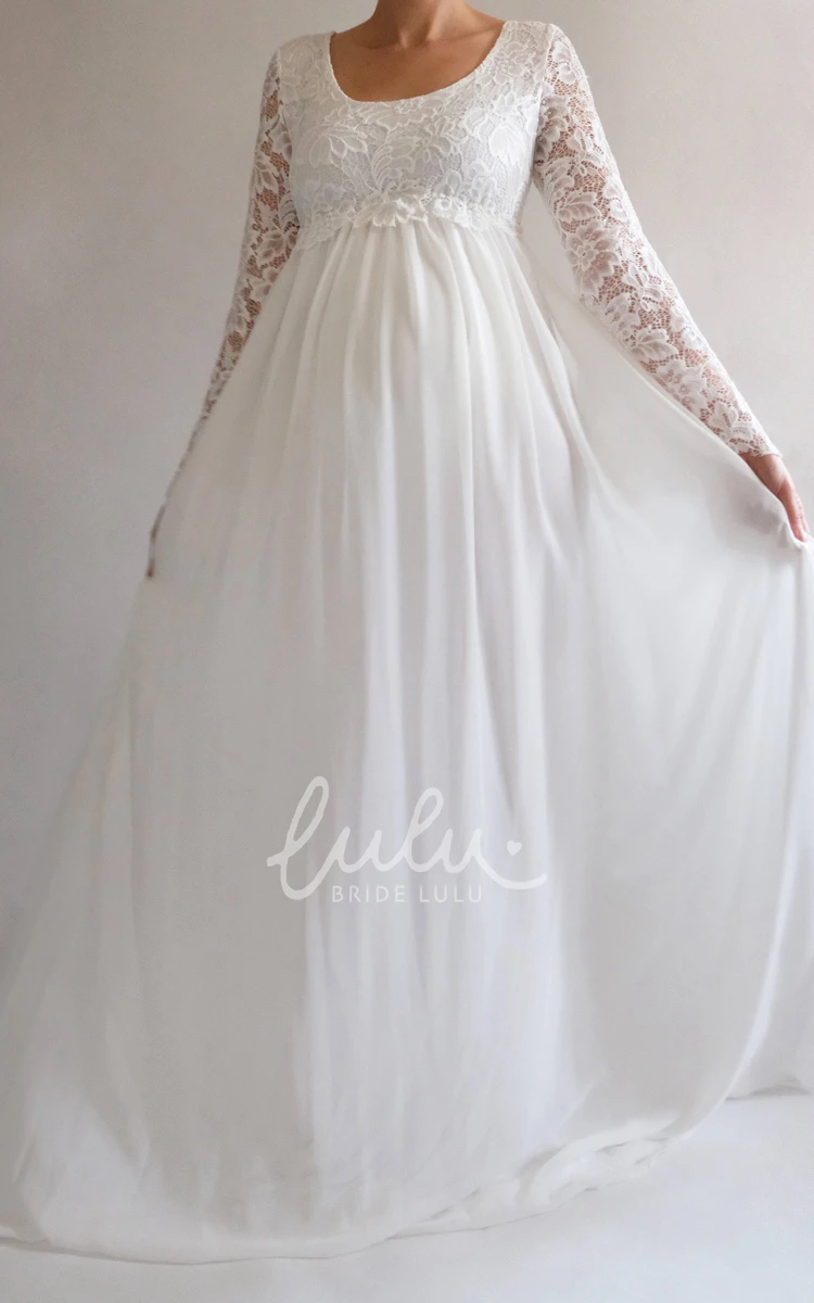 Empire Maternity Wedding Dress with A-Line Sweep Train and Long Sleeves