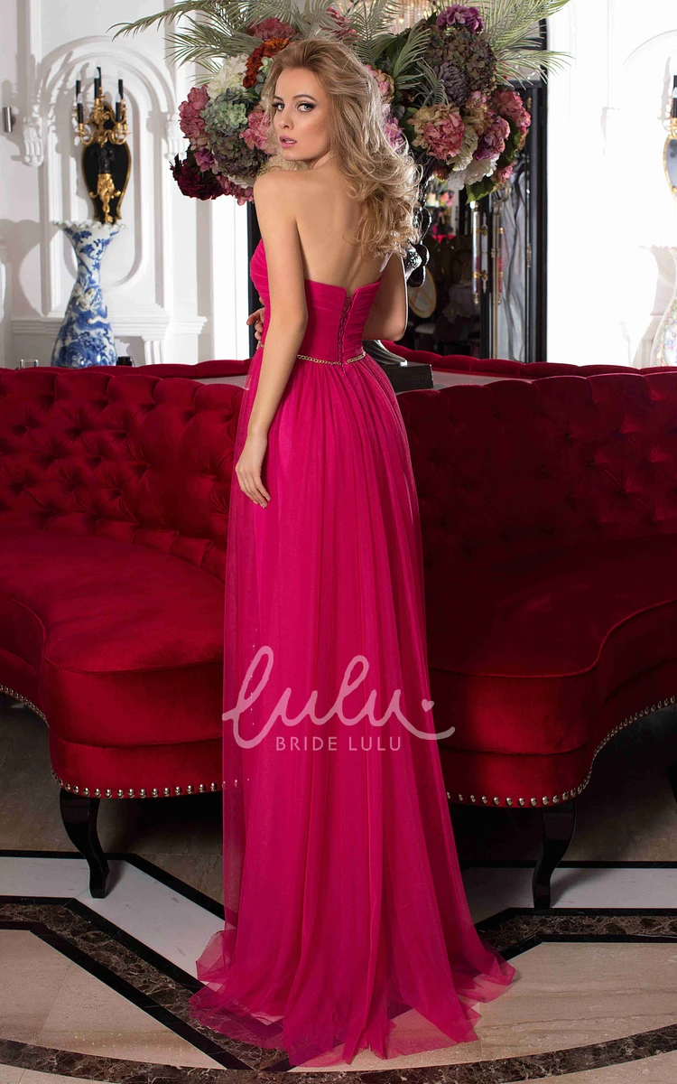 Empire Sweetheart Tulle Prom Dress with Lace-Up Back and Waist Jewellery in A-Line Style