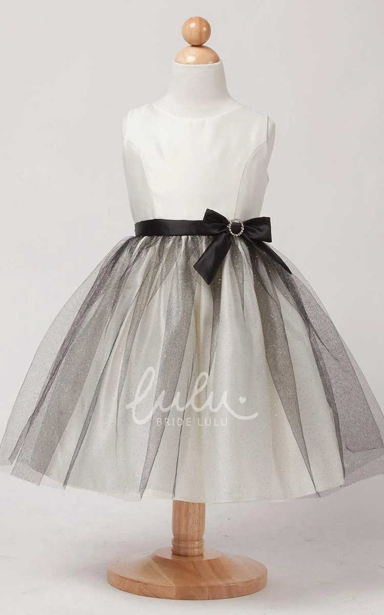 Satin Flower Girl Dress Tiered Broach Bow Ribbon Elegant