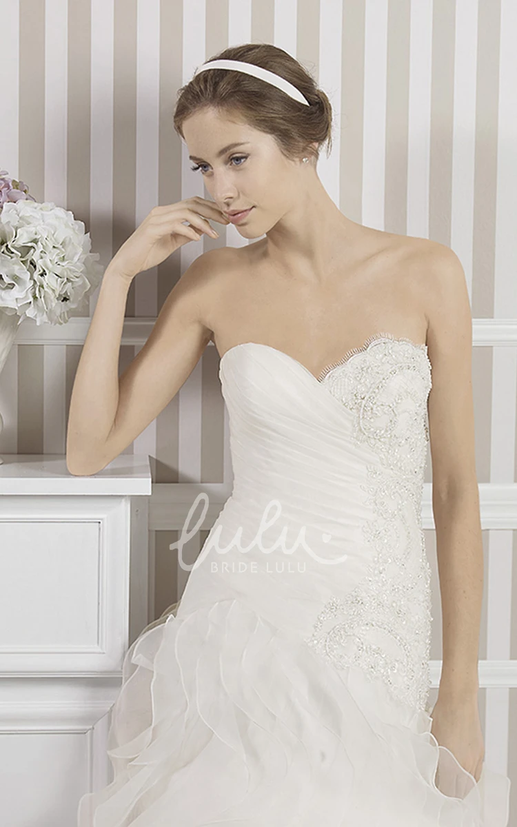 A-Line Organza Wedding Dress with Cascading Ruffles and Beading