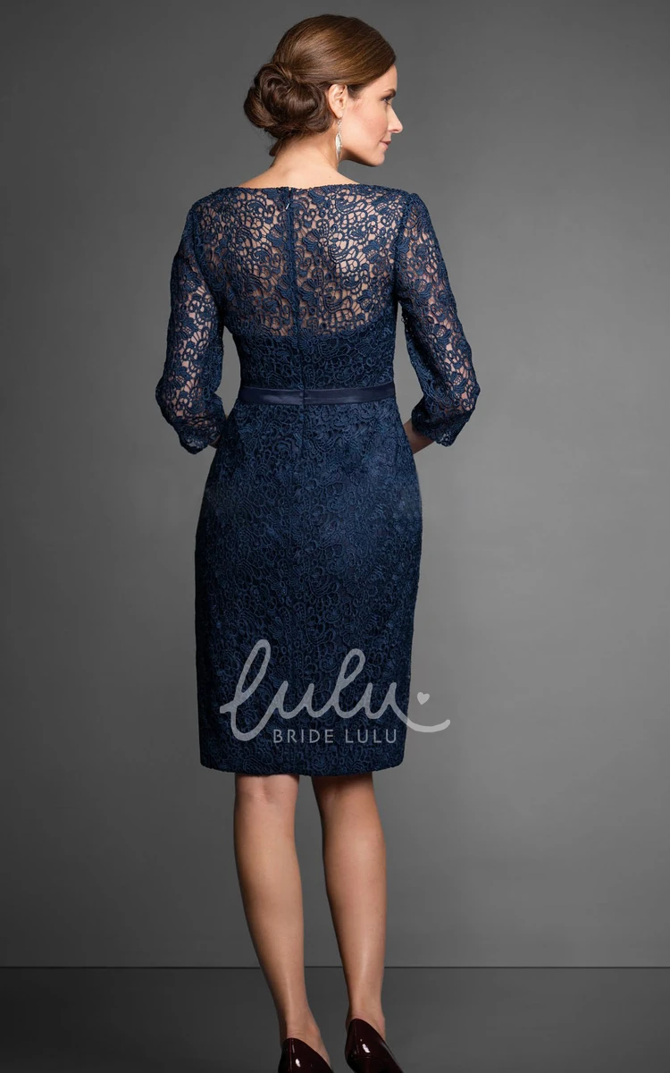 Knee-Length Sheath Mother Of The Bride Dress V-Neck Lace Sleeves