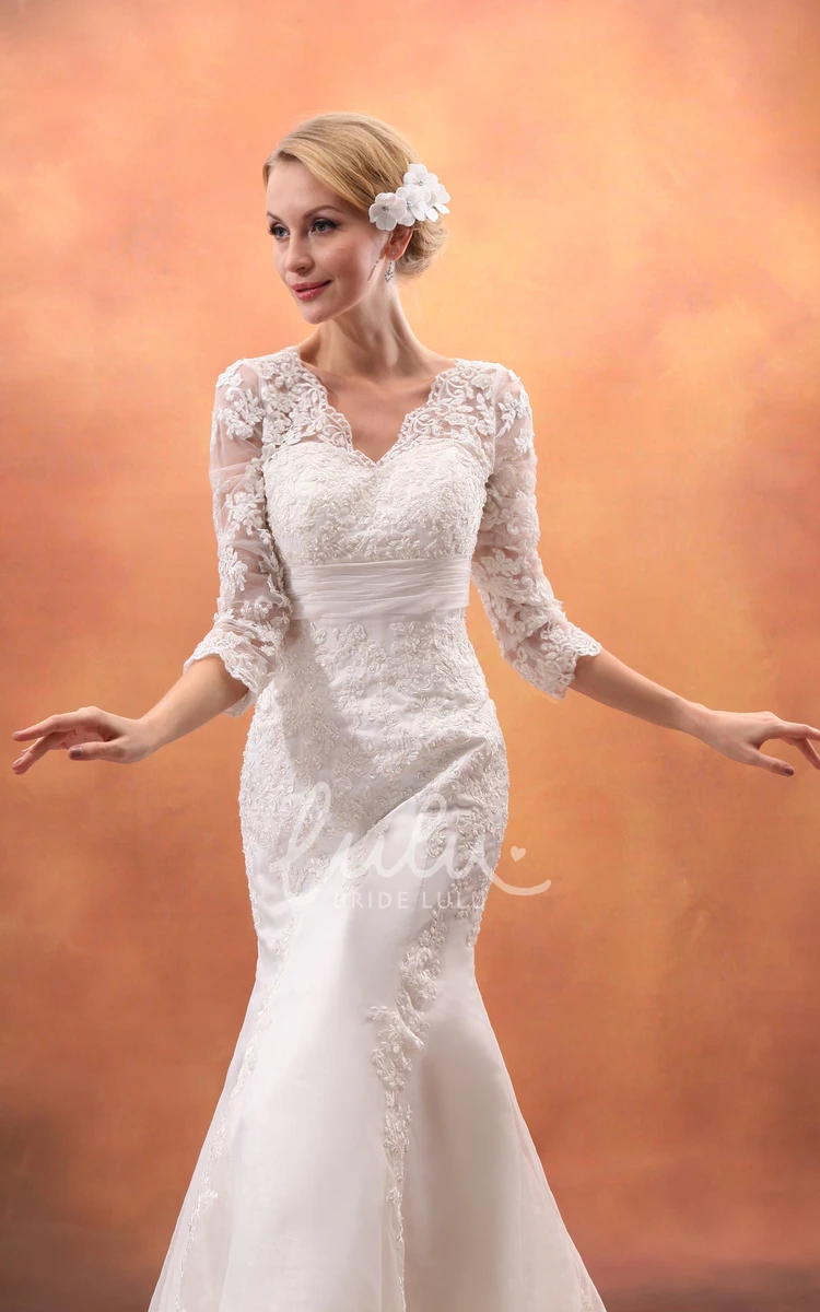 Half-Sleeve Siren Lace Gown with Brush Train Impressive and Timeless