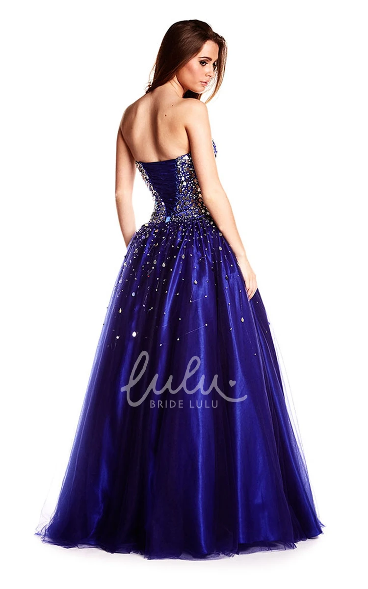 A-Line Beaded Strapless Sequins Prom Dress Long Sleeveless Unique Party Dress