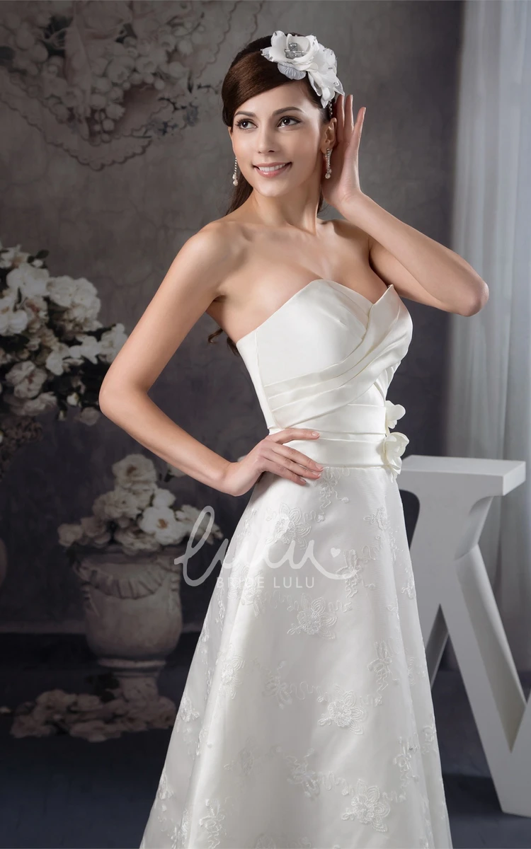 Satin Lace Tea-Length Formal Dress with Sweetheart Neckline and Floral Embellishments