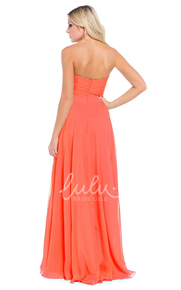 Sleeveless A-Line Sweetheart Chiffon Prom Dress with Draping and Appliques Floor-Length