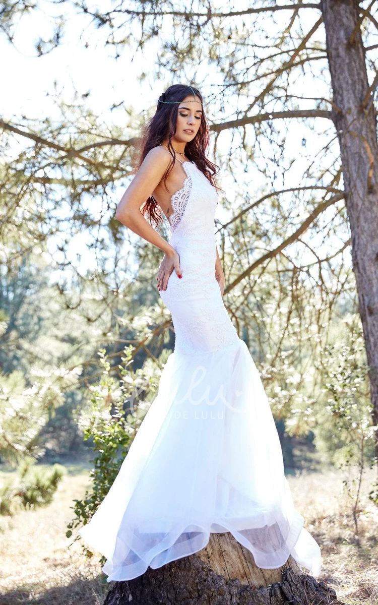 Mermaid Chiffon Tulle Lace Wedding Dress Spaghetti Straps Modern Design