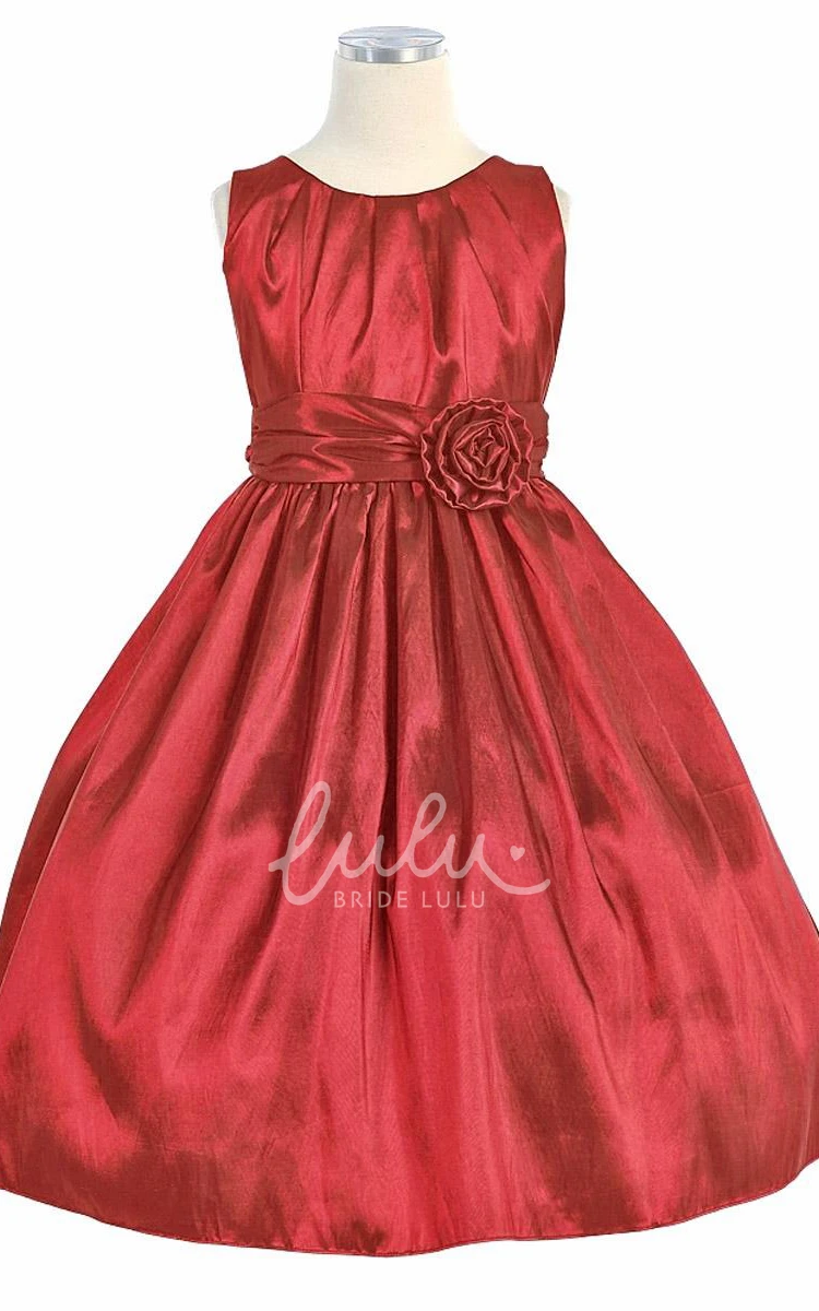 Pleated Taffeta Flower Girl Dress Tea-Length