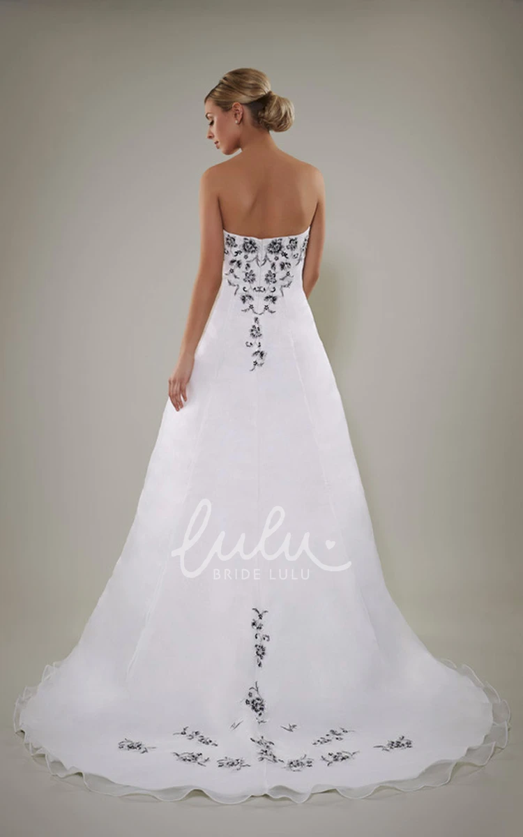 Embroidered Satin Wedding Dress with Side Draping and Backless Style A-Line Floor-Length