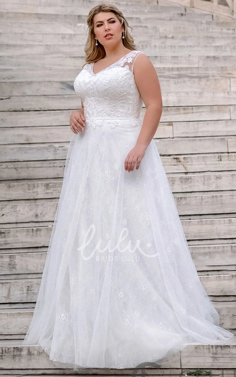 Elegant Lace A-Line Floor-Length Wedding Dress with Appliques Simple & Classy