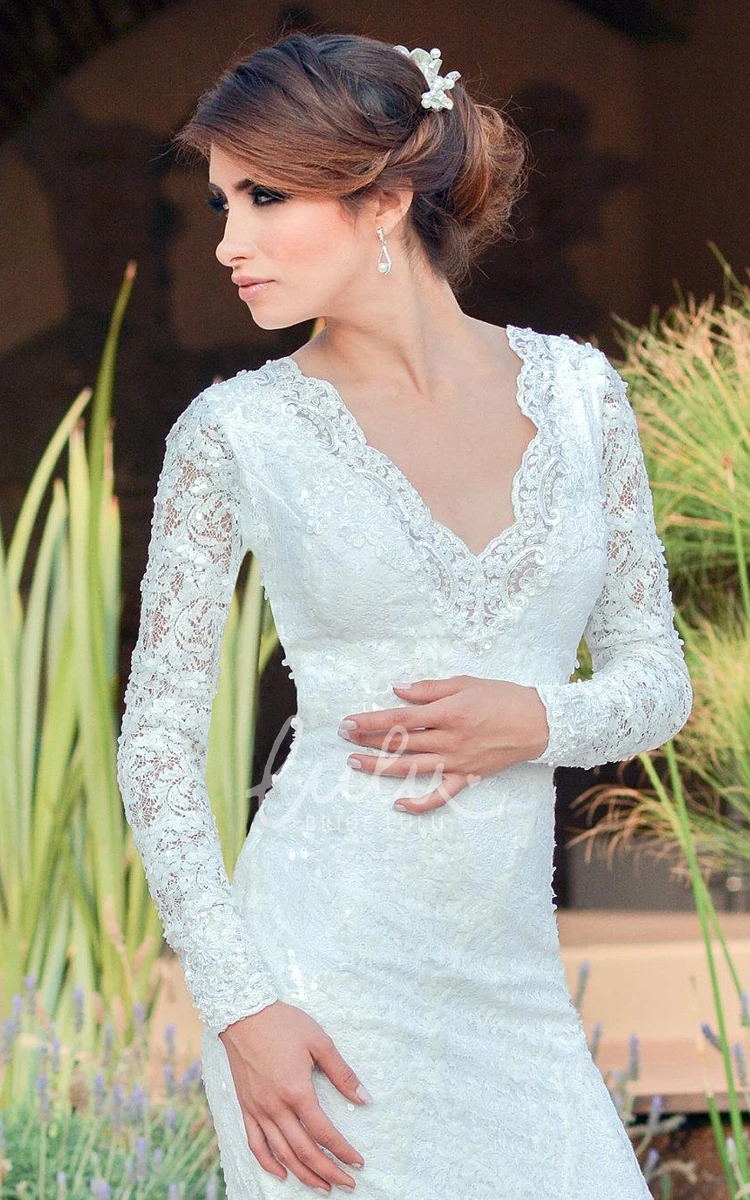 Mermaid Lace Dress with Sequins Embroideries and Long Sleeves for Formal Occasions