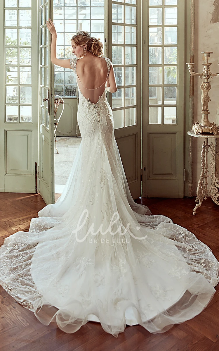 Sheath Wedding Dress with Mermaid Style and Open Back Modern Bridal Gown