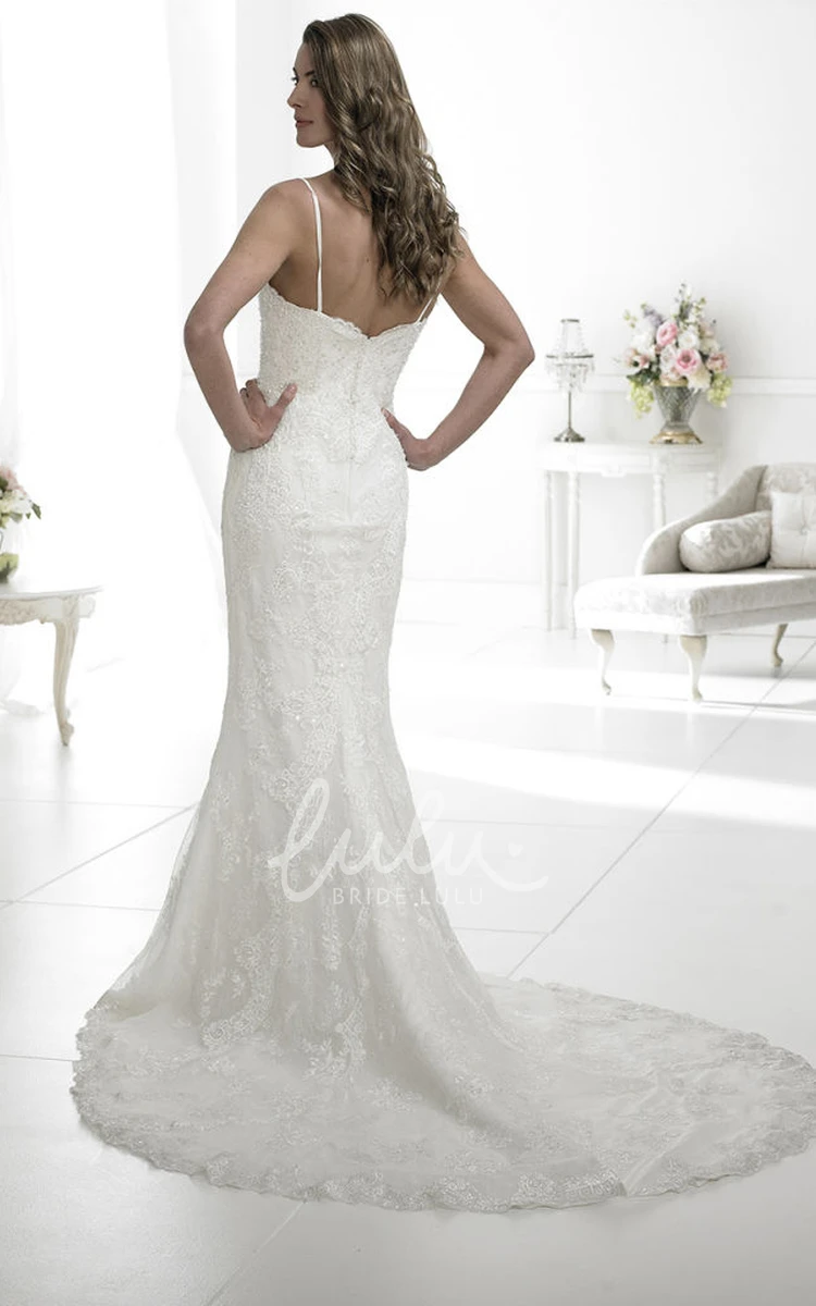 Spaghetti Sleeveless Lace Wedding Dress Sheath Appliqued